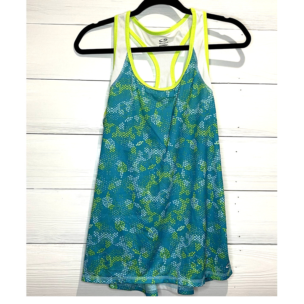 Champion Racerback Tank, Turquoise and Neon Yellow, Youth Large